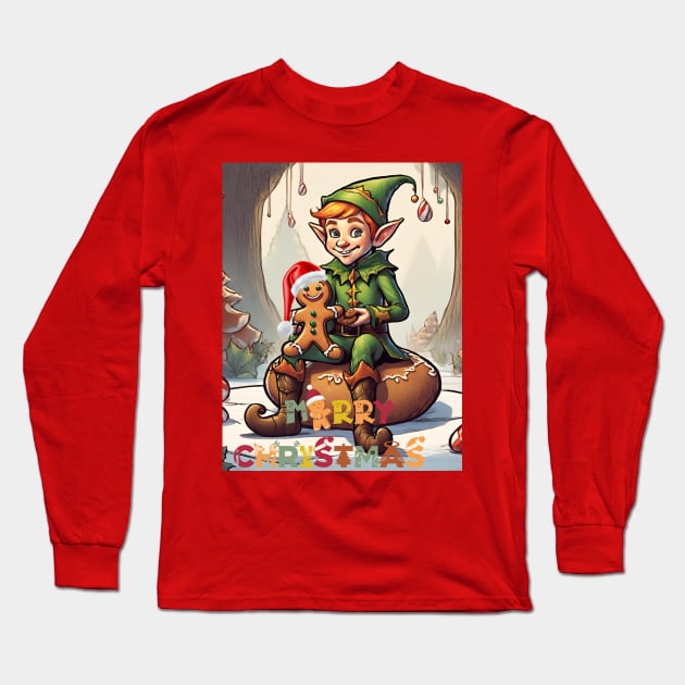 Elf & Gingerbread man Long Sleeve T-Shirt by blaurensharp00@gmail.com